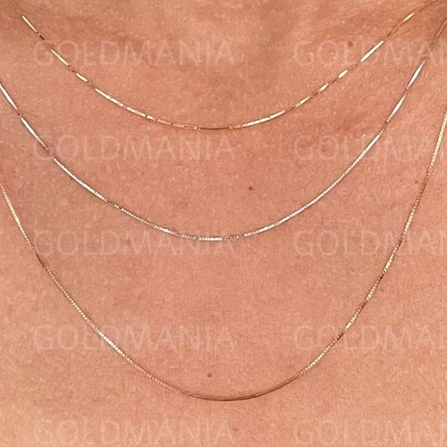 Solid 14K White Gold Box Chain Necklace 16 to 30 Etsy