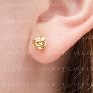14K Yellow Gold Love Knot Stud Earring Set, 7mm, Real Gold Studs, Gold Loveknots, Gold Love Knots, Women