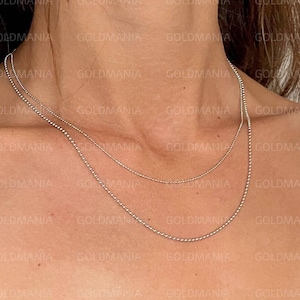 14K Solid White Gold Ball Chain Necklace, 16&quot; 18&quot;, 1mm 1.5mm, Real Gold, For Women