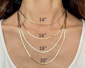 14K Solid Yellow Gold Thin Serpentine Necklace, 1.5mm Thick, 14" 16" 18" 20" Inch, Real Gold Chain, Dainty Gold Chain, Women
