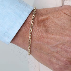 14K Yellow Gold Cable Link Chain Bracelet, 3.3mm Thick, Real Gold Bracelet For Women, Lightweight Bracelet, Thin Bracelet With Lobster Clasp
