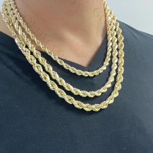 10K Gold Rope Chain Necklace: 7-9mm Thick Twist Rope, Men Women