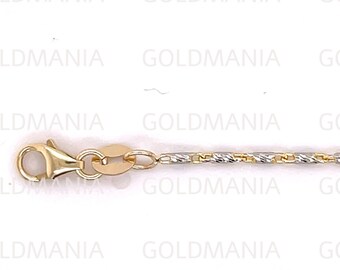 Two Tone Solid 14K Gold Diamond Cut Twisted Bar Link Chain, Dainty Chain, 16" 18" 20" 24", 1.20mm Thick, Women