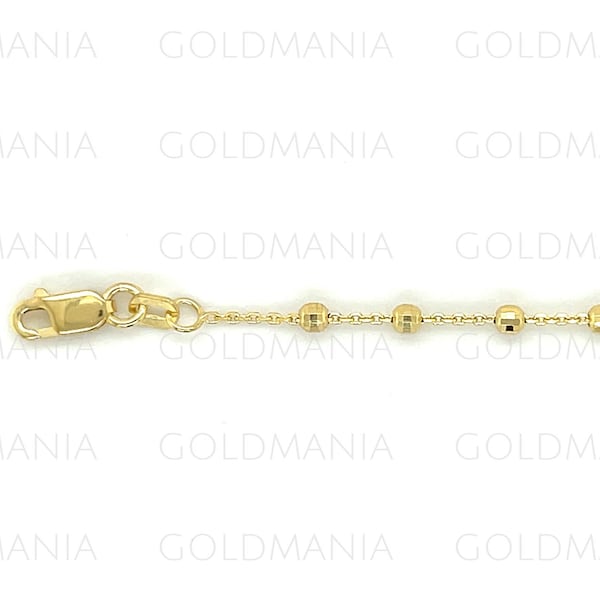 14K Solid Yellow Gold Disco Ball Station Anklet Chain, 10" Inch, 2.5mm Thick, Real Gold Anklet, Women