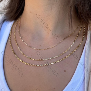 10K Solid Yellow Gold Faceted Cable Chain Necklace, 1.4mm 2mm 2.5mm, Real Gold Chain, 18-24 Inch, Unisex Gold Jewelry, Gift for Her or Him