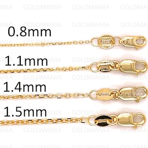 14K Solid Gelbgold Diamant geschnitten Oval Gliederkette, 16-30 &quot;, 0,8 mm 1,1 mm 1,4 mm 1,5 mm, echte Goldkette, dünne Goldkette, Frauen Goldkette