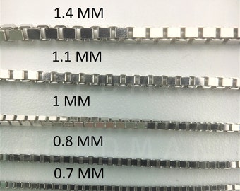 Solid 14K White Gold Box Chain Necklace 