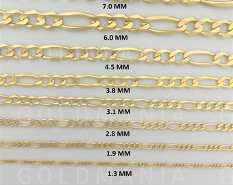 Collar de cadena Figaro de oro amarillo macizo de 14 quilates: 1,3 mm - 7 mm de grosor