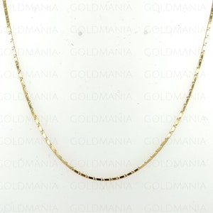 14K Solid Yellow Gold Bar Link Chain Necklace, 16&quot; 18&quot; 20&quot; Inch, 1mm Thick, Real Gold Chain, Thin Gold Chain, Women