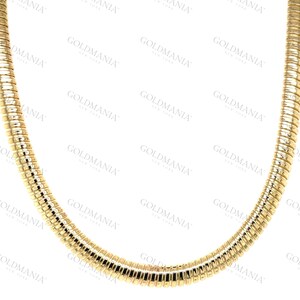14K Yellow Gold Classic Tubogas Chain Necklace, 5 mm Thick, 17" Inch, Real Gold Necklace, Flexible Necklace, Women Gold Chain