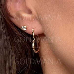 14K Gold Heart Hoop Earrings, 20mm By 15mm, Real Gold Hoops, Polished Gold Hoops, Hoops For Women