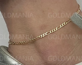Cavigliera Figaro in oro massiccio 14 carati - Braccialetto sottile per caviglia da 2,6 mm
