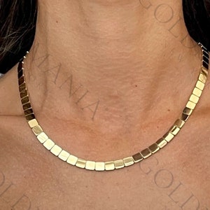 14K Yellow Gold Cube Link Chain Necklace, 6mm Thick, 18" Inch, Real Gold Chain, Square Links, Women