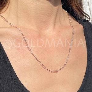 Paperclip Necklace, 14K White Gold Paperclip Necklace, Elongated Paperclip Chain, 18” 24&quot; Inch, Paperclip Gold Chain, Paperclip Link Chain