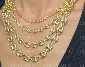 14K Gold Puffed Mariner Gliederkettenhalskette - 4,7 mm bis 11 mm