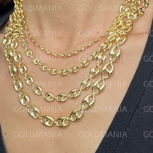 14K Gold Puffed Mariner Link Chain Necklace, 18" 20" 22" 24", 4.7mm 7mm 9mm 11mm Thick, Real Gold Chain, Thick Gold Chain, Women