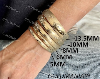 Brazalete texturizado de oro de 14 quilates: diseño floral (5 mm-13,5 mm de grosor)