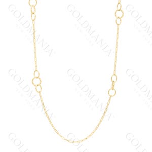 14K Gold Paperclip And Circle Link Chain Necklace, 16&quot; 18&quot; 24&quot; Inch, Real Gold Necklace, Women Gold Chain