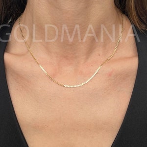 14K Solid Gold Curb Link Chain Necklace, 2mm Thick, 16&quot; 18&quot; 20&quot; Inch, Real Gold Chain, Thin Gold Chain, Women