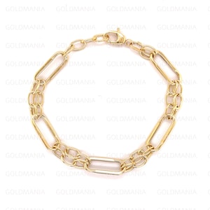 14K Gold Oblong & Oval Link Bracelet, 8&quot; Real Gold Bracelet, Bold Gold Chain Bracelet, Statement Gold Jewelry, 8.2mm Thick, For Women