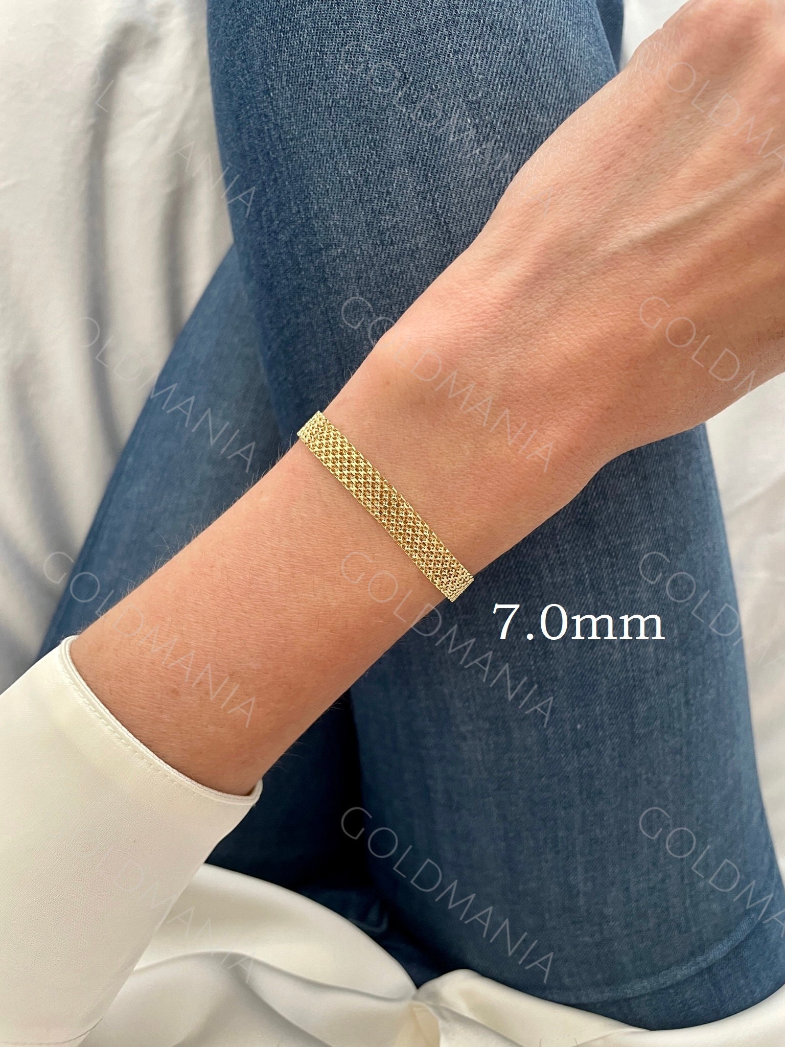 14K Yellow Gold Bismark Link Chain Bracelet 7.25 Inch picture
