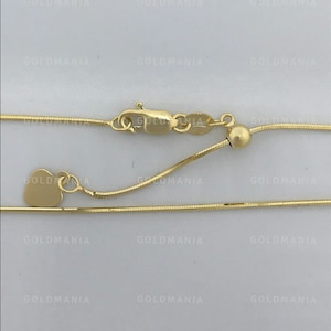 14K Solid Yellow Gold Snake Chain Necklace, Adjustable to 22&quot; Inch, 0.9mm, Real Gold Chain, Thin Gold Chain, Women