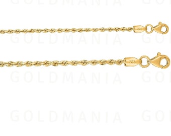 14K Solid Yellow Gold Rope Anklet Chain, 10" Inch, 1.5mm 2mm Thick, Real Gold Anklet, Ankle Bracelet, Ankle Jewelry, Women