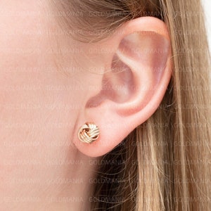 10K Yellow Gold Polished And Textured Love Knot Stud Earring Set, 10mm Thick, Real Gold, Women