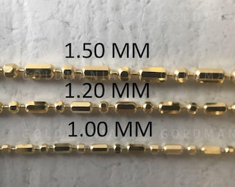 Collar con cadena de cuentas de oro macizo de 14 quilates: Barra y cuenta delicadas, de 1 mm a 1,5 mm.