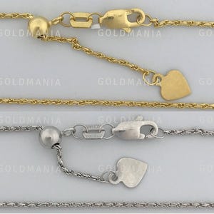 10K Solid Gold Adjustable Rope Chain Necklace, 22&quot; Inch, 1mm, Real White And Yellow Gold Chain For Women, Layering Gold Chain, Thin Neckalce