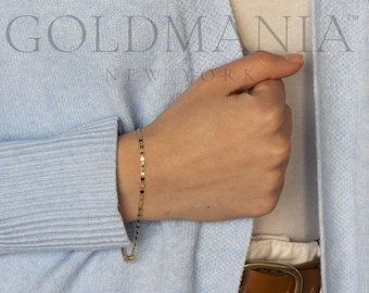 10K Solid Yellow Gold Mirror Link Chain Bracelet, Dainty Minimalist Jewelry, 2.7mm Wide
