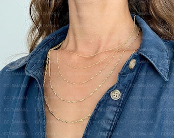 14K Solid Gelb Gold Singapur Kette: 0,6 mm-1,7 mm, Echtes Gold