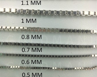 14K Solid White Gold Box Chain Necklace, 16" To 30" Inch, 0.5mm To 1.4mm Thick, 14K Box Chain, Thin Box Chain, Thick Box Chain, Women