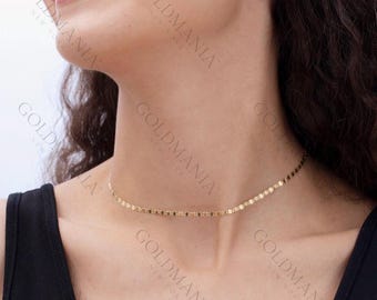 Naszyjnik z lustrzanym łańcuszkiem z 14-karatowego żółtego złota: choker Valentino, regulowany, 14-17 cali