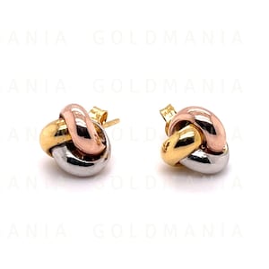 Tricolor 14K Gold Love Knot Stud Earrings - 7mm