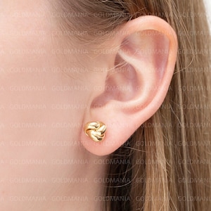 14K Yellow Gold Small Love Knot Stud Earring Set, 5 mm, Real Gold Earrings, Women Girls