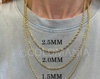 14K Yellow Gold Rope Chain Necklace 14 