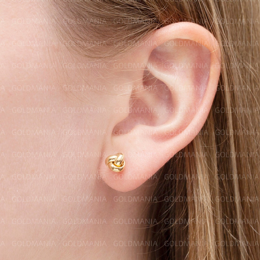 14K Yellow Gold Love Knot Stud Earrings - 7mm Gold Knots - Etsy