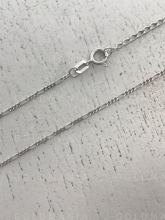 Solid 14K White Gold Figaro Chain Necklace 13 to 15 Inch 1.3mm