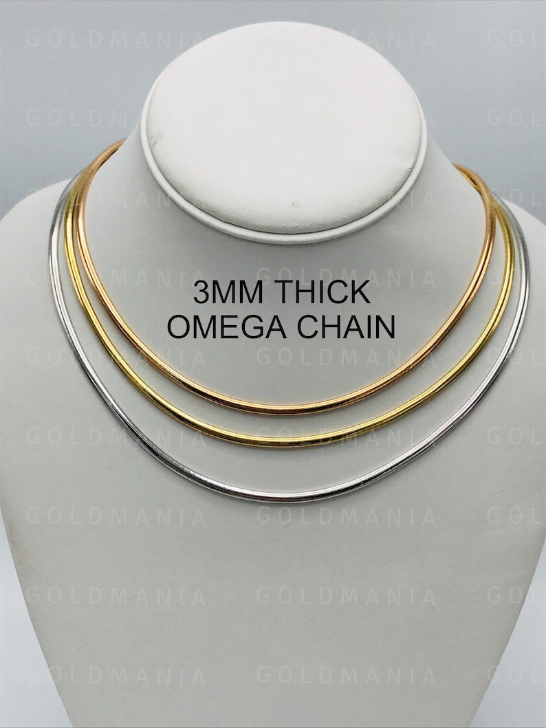 14K Solid Gold Omega Chain Necklace 16 18 Etsy