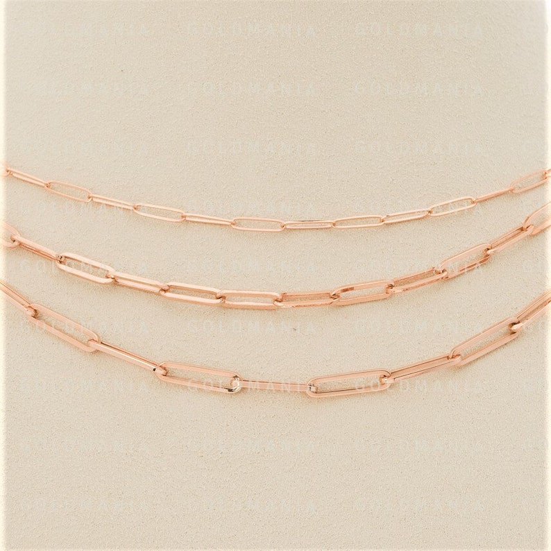Solid 14K Rose Gold PaperClip Chain Necklace Etsy