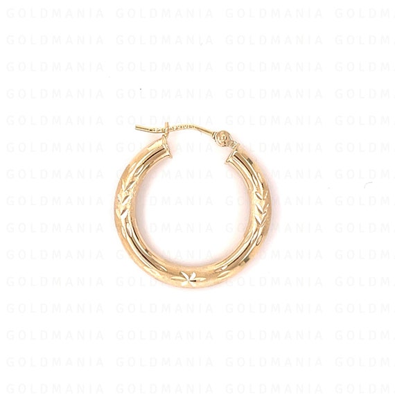14Kイエローゴールド ダイヤモンドカット フープピアス - 厚さ3mm