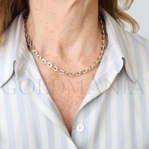 14K Yellow Gold Oval Link Chain Necklace, Bold Rolo Chain, Flat Oval Link Necklace, Real Gold Jewelry for Women, Statement 14K Gold Necklace