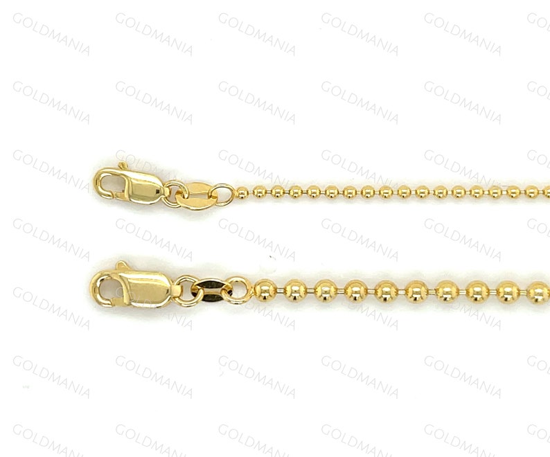 18K Solid Yellow Gold Ball Chain Necklace: 1.5mm or 2.5mm Thick image 4