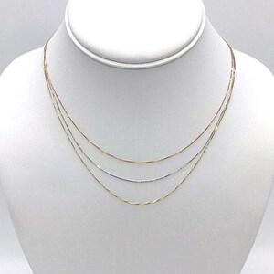 14K Solid Gold Box Dainty Chain Necklace: 0.6mm Thin, Real Yellow, White, Rose Gold