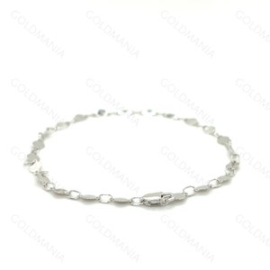 14K Solid White Gold Mirror Link Bracelet: 7 Inch 4mm Thick image 9