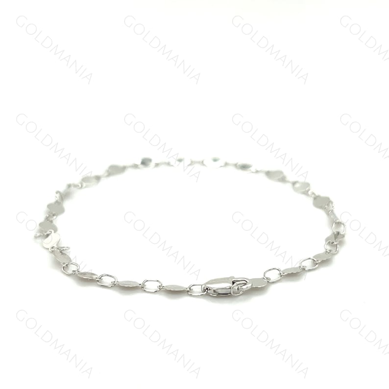 14K Solid White Gold Mirror Link Bracelet: 7 Inch 4mm Thick image 9