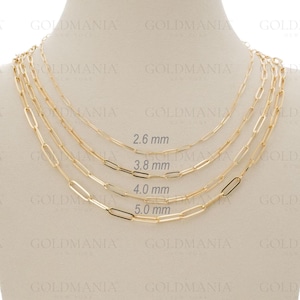Paperclip Necklace, 14K Solid Gold Paperclip Necklace, Paperclip Chain, 16-30” Inch, 2.6-5.0mm, Paperclip Gold Chain, Paperclip Link Chain
