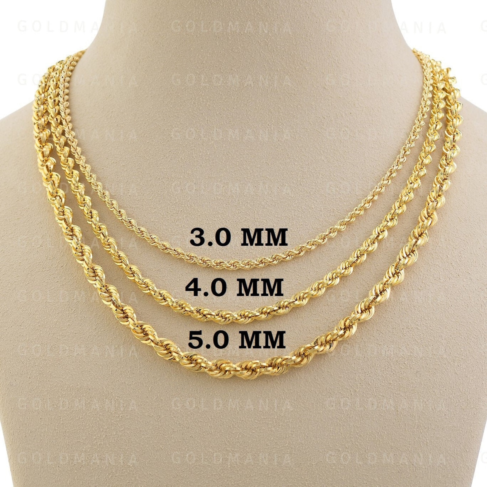14K Yellow Gold Rope Chain Necklace 18 20 Etsy