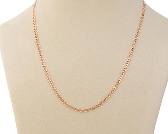 Collana a catena a maglia barbazzale in oro rosa massiccio 14 carati - Maglie piatte sottili